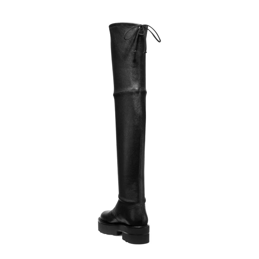 Stuart Weitzman $995 Black Platform Lug Sole Leather Over the Knee Boot NWT 7